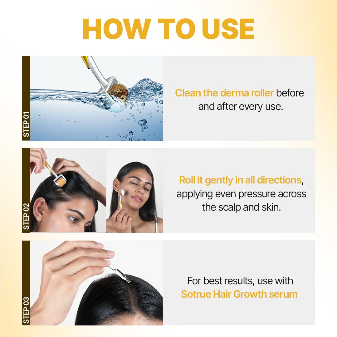 Sotrue Professional Derma Roller For Hair Growth 1 mm with 192 Stainless Steel Needles | Repairs Damaged Hair, Activates Hair Follicles | For Hair Fall & Hair Thickening | Reduces Acne Scars | Safe & Effective To Use