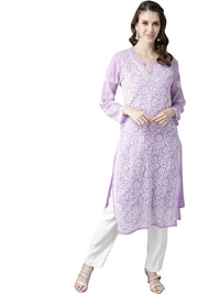 Ada Lucknowi Hand Embroidered Traditional Chikankari Georgette Kurta Kurti with Slip for Women