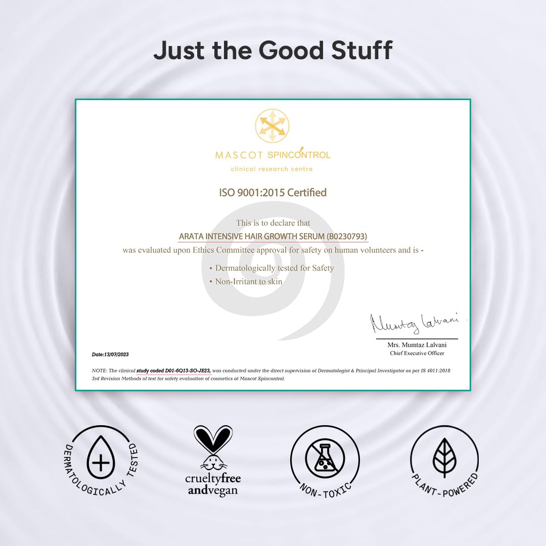 Arata Hair Growth Serum Concentrate with 3% Redensyl, 3% Procapil, 5% Kopexil, Caffeine and Rice Water | No Minoxidil Supports Hair Growth | Helps Reduce Hairfall | Serum For Women and Men | 30 ML