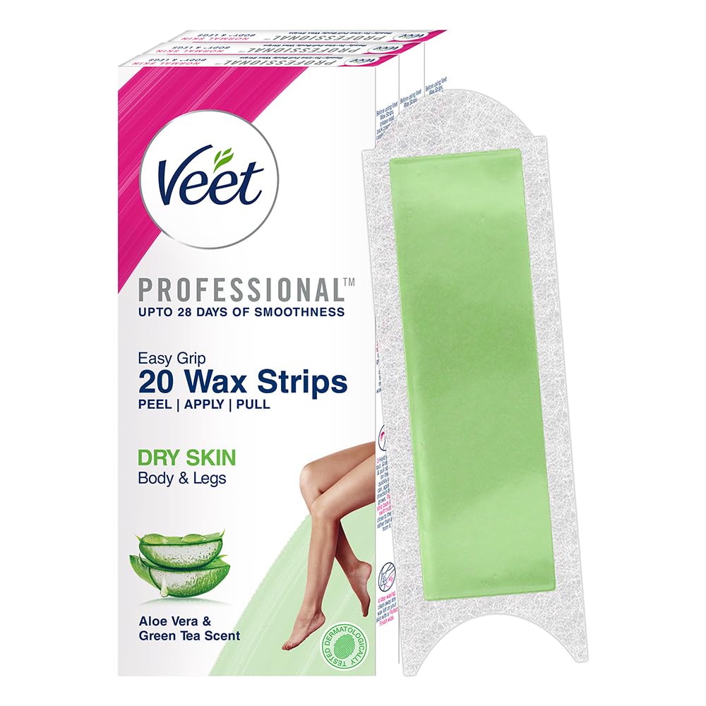 Veet Professional Waxing Strips Kit for Dry Skin, 20 Strips (Pack of 3) | Gel Wax Hair Removal for Women | Up to 28 Days of Smoothness | No Wax Heater or Wax Beans Required