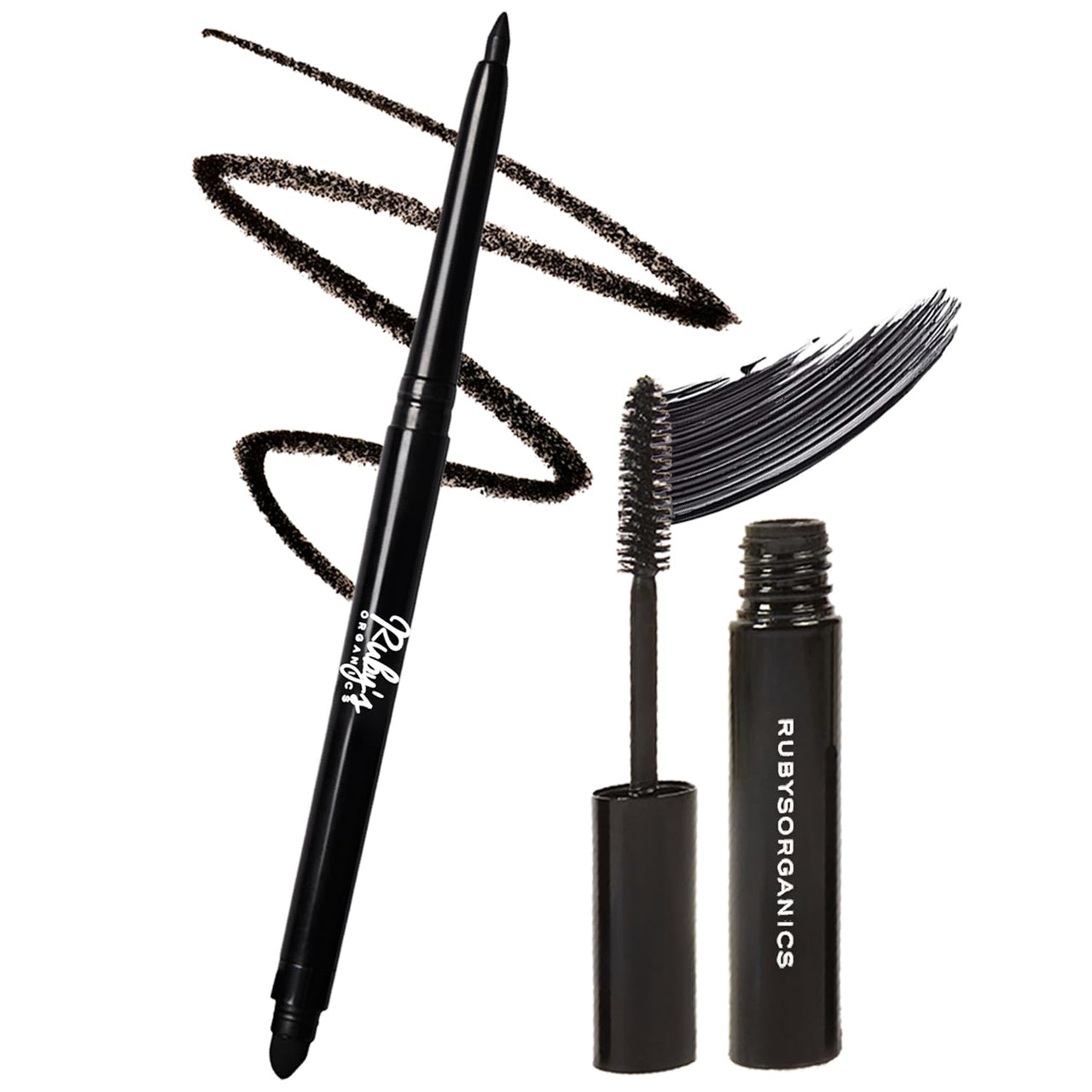Ruby's Organics Kohl and Mascara Beauty Gift Kit for Women- Long-Lasting Intense Pigment, Smudge Proof, Everyday Eye Makeup Kajal, 100% Natural & Non-Toxic, Eye-Friendly, Daily Use - Black (Combo Pack of 2)