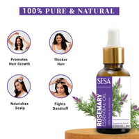 Sesa Rosemary Essential Oil For Hair Growth Nourishes Skin Hair Fall Control Oil For Women and Men 100% Pure & Natural Rosemary Oil, 30 ml