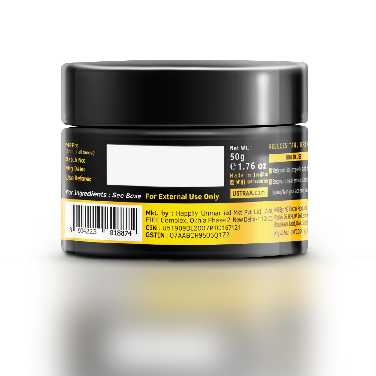 Ustraa Power Face Wash - 100g - Energize & De-Tan | Dermatologically Tested | Removes Dead Skin, Brightening & De-Tan Cream For Men- 50g | for Effective Tan Removal & Even tone | No Bleach.