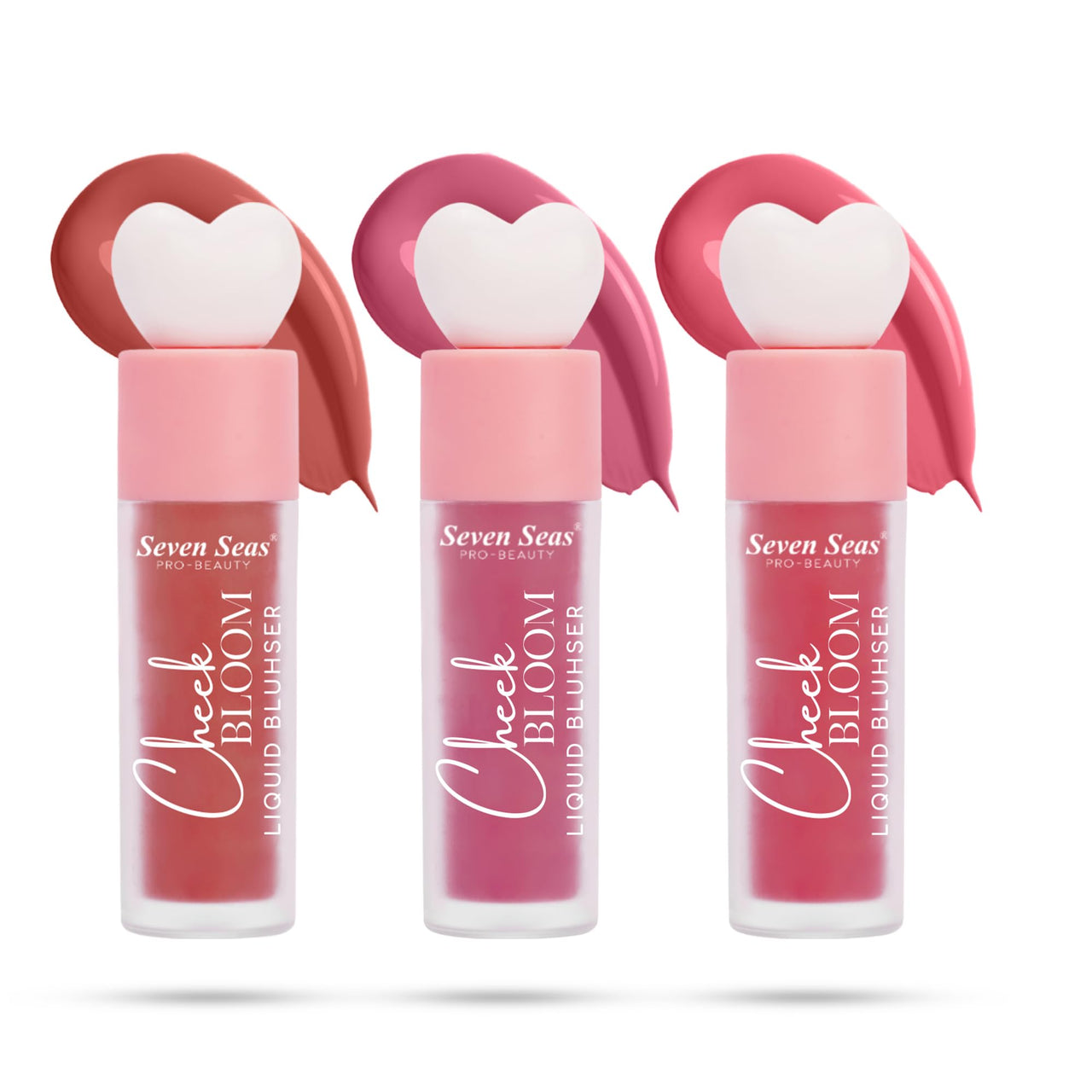 Seven Seas Cheek Bloom Liquid Blusher | Long Lasting and Highly Pigmented | Liquid Blusher and Lip Gloss (01-Copper Cheeks, 02-Chic Pink, 03-Rosy Cheeks, Pack of 3)