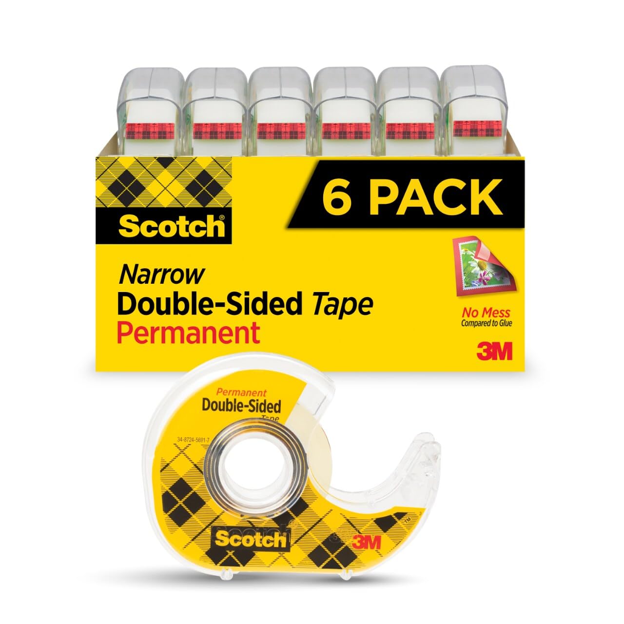 Scotch Double Sided Tape with Tape Dispenser, Office and School Supplies for Arts and Crafts, Alternative to Scrapbooking Tape, 0.75 in. x 500 in., 6 Tape Rolls with 6 Tape Dispensers