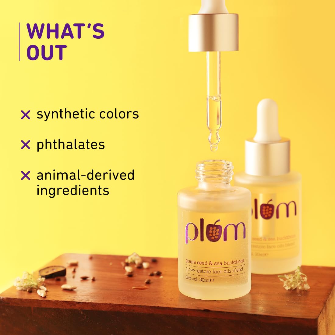 Plum Grape Seed & Sea Buckthorn Glow-Restore Face Oils Blend | Best Face Oil for Glowing Skin | Blend of 10 Natural Oils | 99.8% Natural & 100% Vegan | 30ml