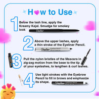 Dazller College Makeup Essentials 4 - Eyes on Point|Kajal|Mascara|Eyeliner|Eyebrow|Water-Resistant|Smudge-proof|Starter Makeup Kit for Women|7.45g