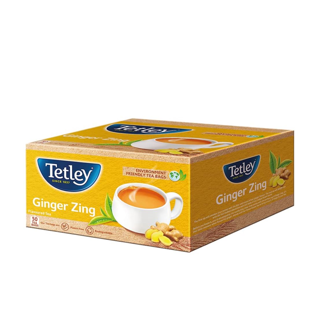 Tetley Ginger Zing Flavoured Chai Black Tea 50 Tea Bags,100 Grams