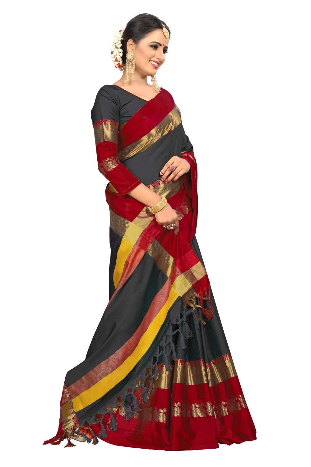 PAREVDEE Women's  Dobby Cotton Saree With Blouse Piece