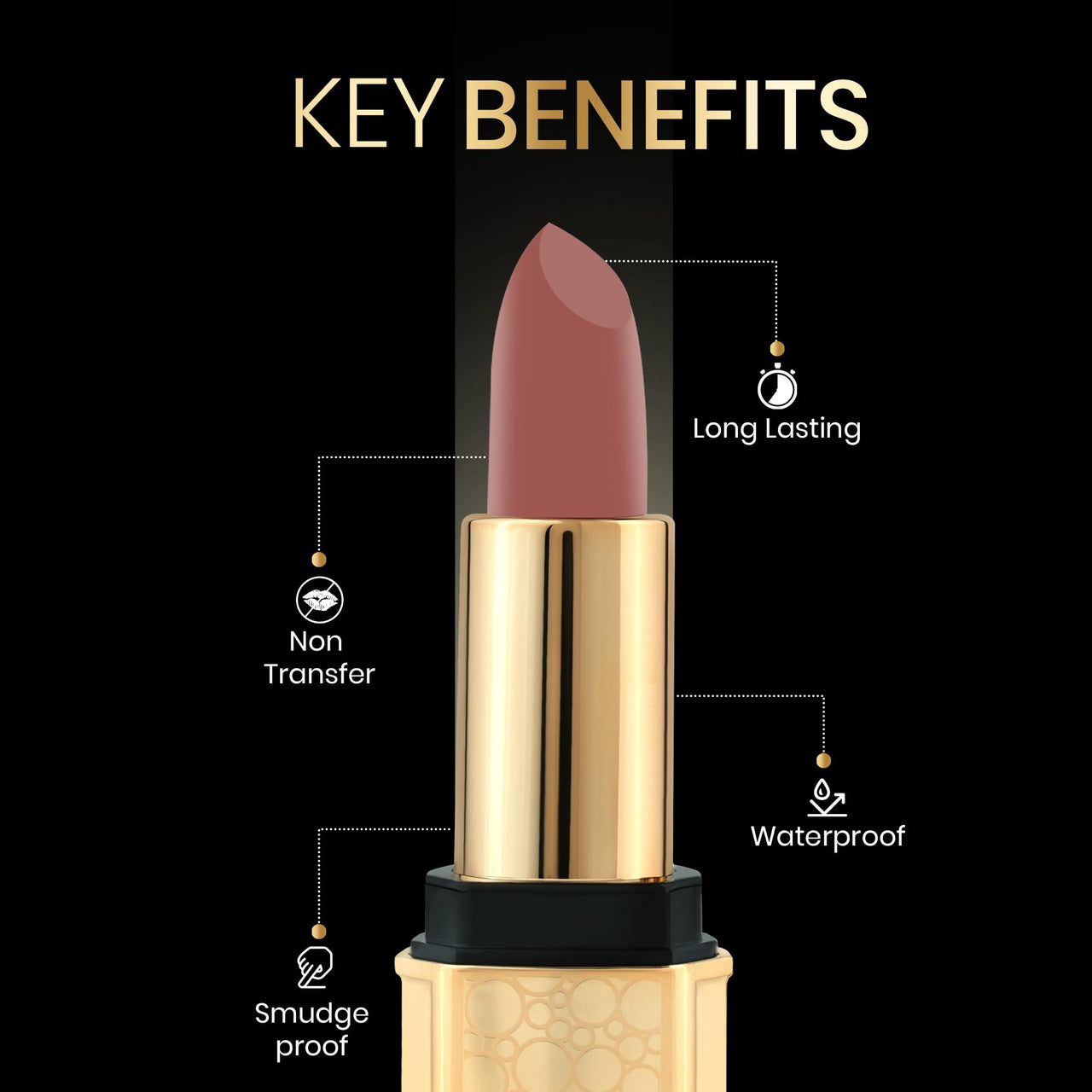 Beauty Berry Bold Babe Non-Transfer Matte Lipstick | Highly Pigmented, Lightweight, Smudge Proof & Waterproof Lipstick | Single Swipe Application, Long Lasting Lipstick for Women (Naughty Nudit)