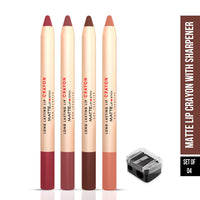 Shryoan Long Lasting Lip Crayon Matte Lipstick Set Of 4 | Non Transfer & Water Proof Lipstick | Full Coverage & Moisturizing Finish (SHADE C) (3.8gm X 4)