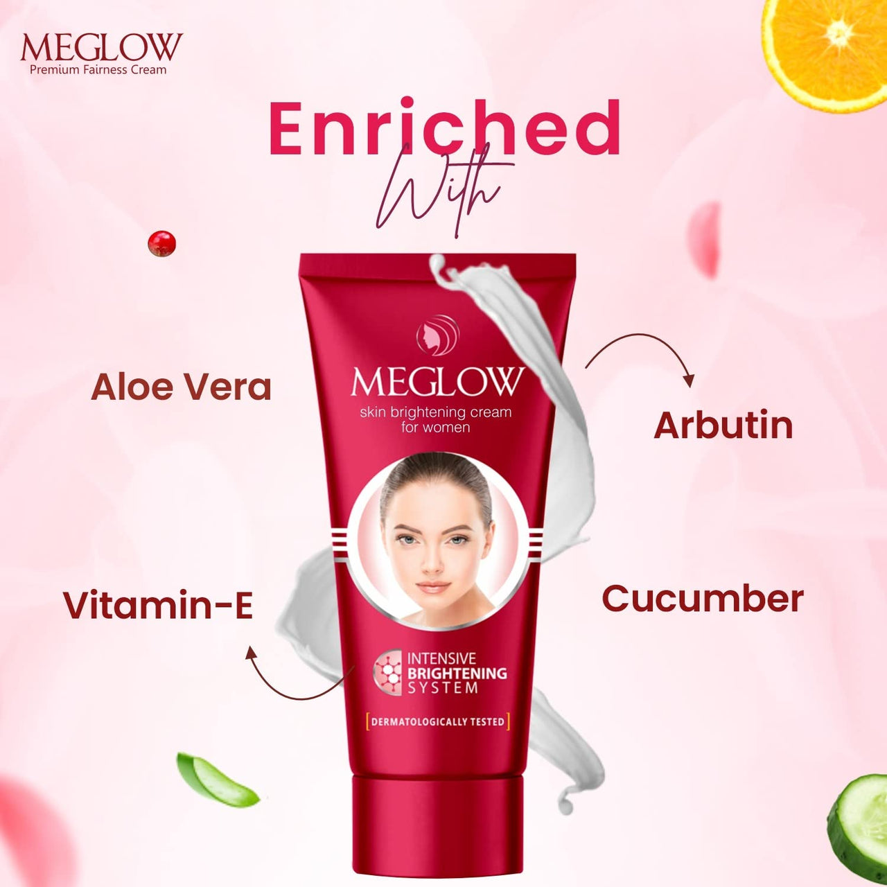 Meglow SPF 15 Paraben-Free Formulation Enriched with Aloe Vera Extract, Cucumber Extracts and Vitamin E Premium Fairness Face Cream for Women (50g, Combo Pack of 2)
