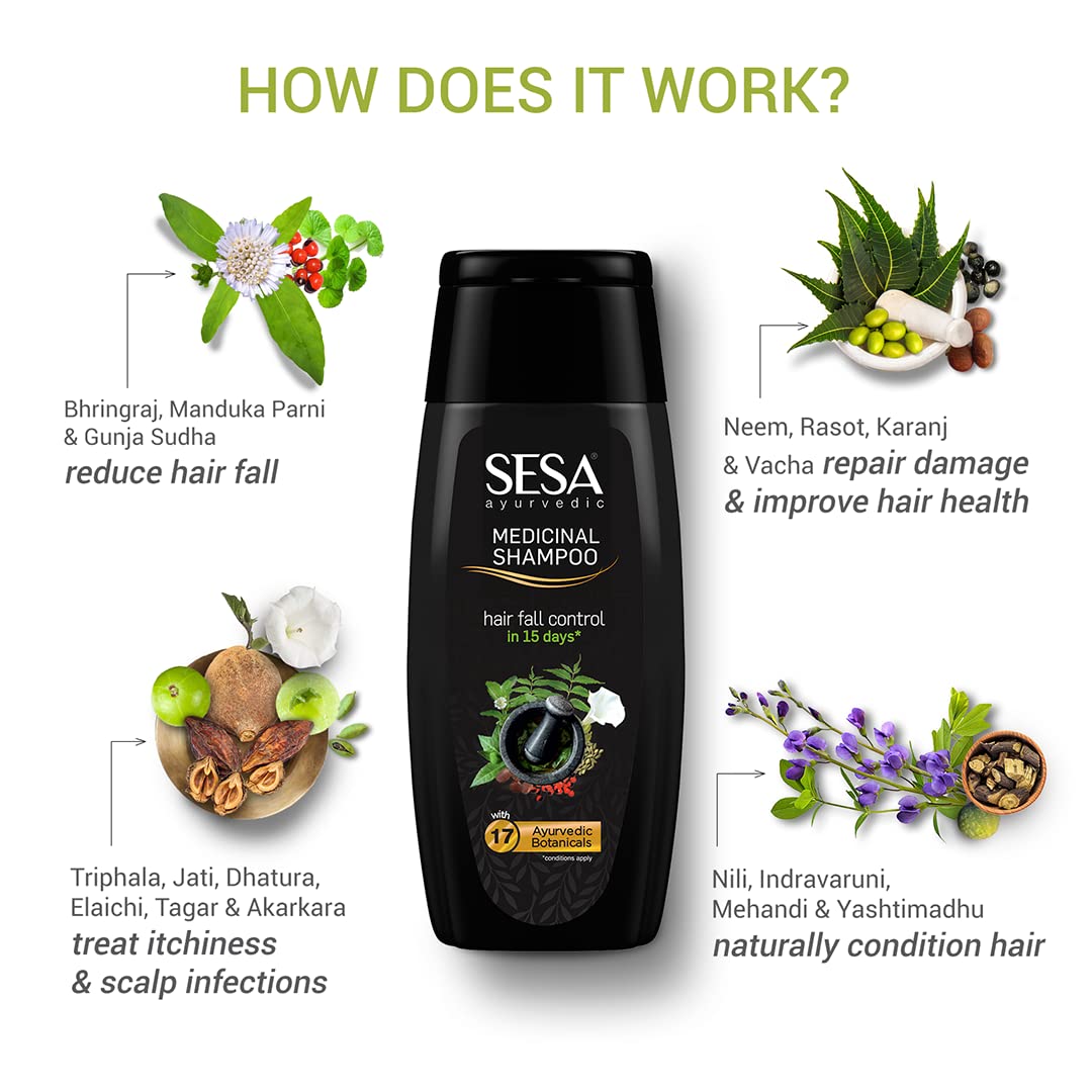 SESA Ayurvedic Hair Oil 100Ml + Ayurvedic Medicinal Shampoo 200Ml Combo Pack Control Hair Fall Nourishes Scalp Help Hair Growth For Men & Women