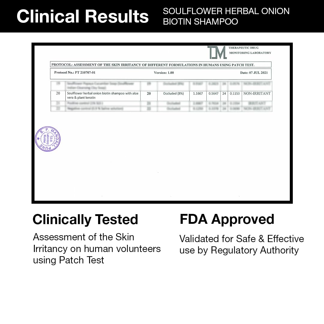 Soulflower Biotin Onion Sulphate Free Shampoo | For Hair Growth, Anti Hair Fall, Strong roots with Keratin, Argan Oil, Green Tea, Shikakai & Reetha for Men & Women for All Hair | 300ml (Pack of 1)