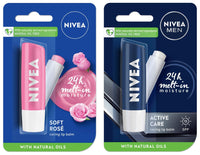 NIVEA Men Lip Care, Active Care Lip Balm, SPF 15, 4.8g And NIVEA Lip Balm, Soft Rose, 4.8g