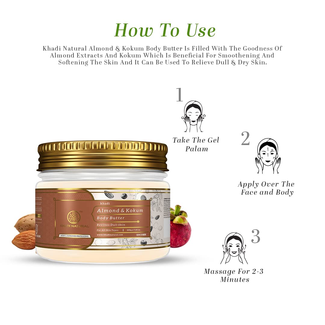 Khadi Natural Khadi Natural Almond & Kokum Body Butter 200Gm| Deeply nourishing|With Shea butter | All day hydration|Suitable for All Skin Types