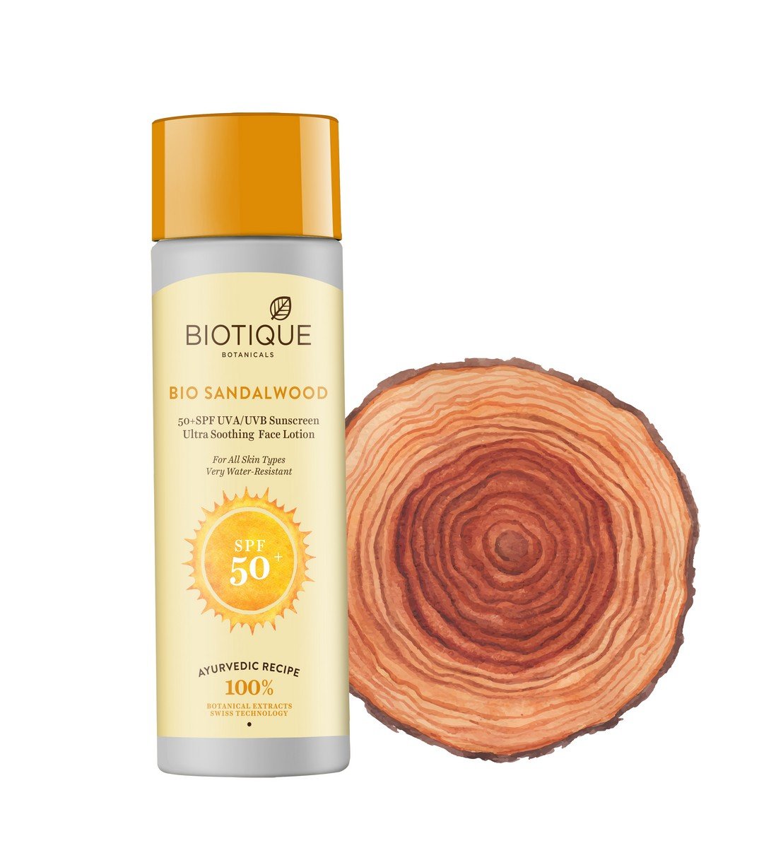 Biotique Bio Fruit Whitening Lip Balm, 12g And Biotique Bio Sandalwood 50+ SPF UVA/UVB Sunscreen Ultra Soothing Face Lotion, 120 ml