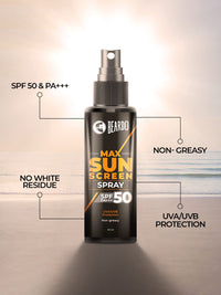 Beardo Max Sunscreen SPF 50 & PA+++ Spray for Men | Non-greasy Spray for Men | Easy Application of Sunscreen for Oily Skin | UVA UVB Protection | 50ml
