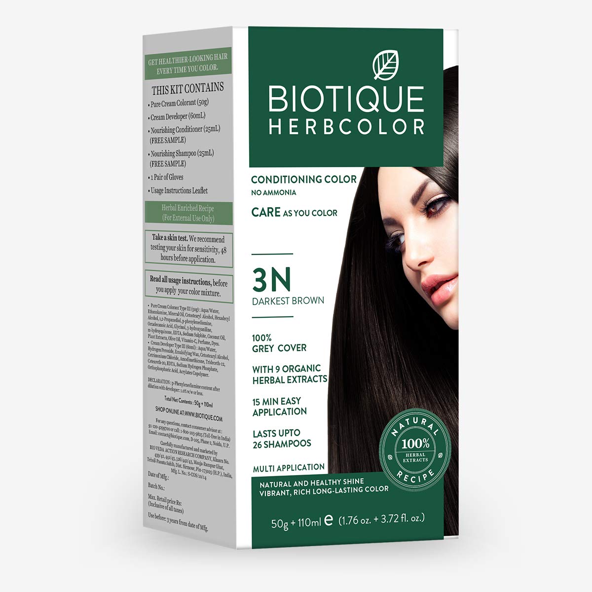 Biotique Bio Herbcolor Conditioning Hair Color, 50g + 110ml - Darkest Brown 3N (Pack of 1) & Biotique Argan Oil Hair Mask from Morocco (Ideal for Frizz -Free and Stronger Hair), 175g