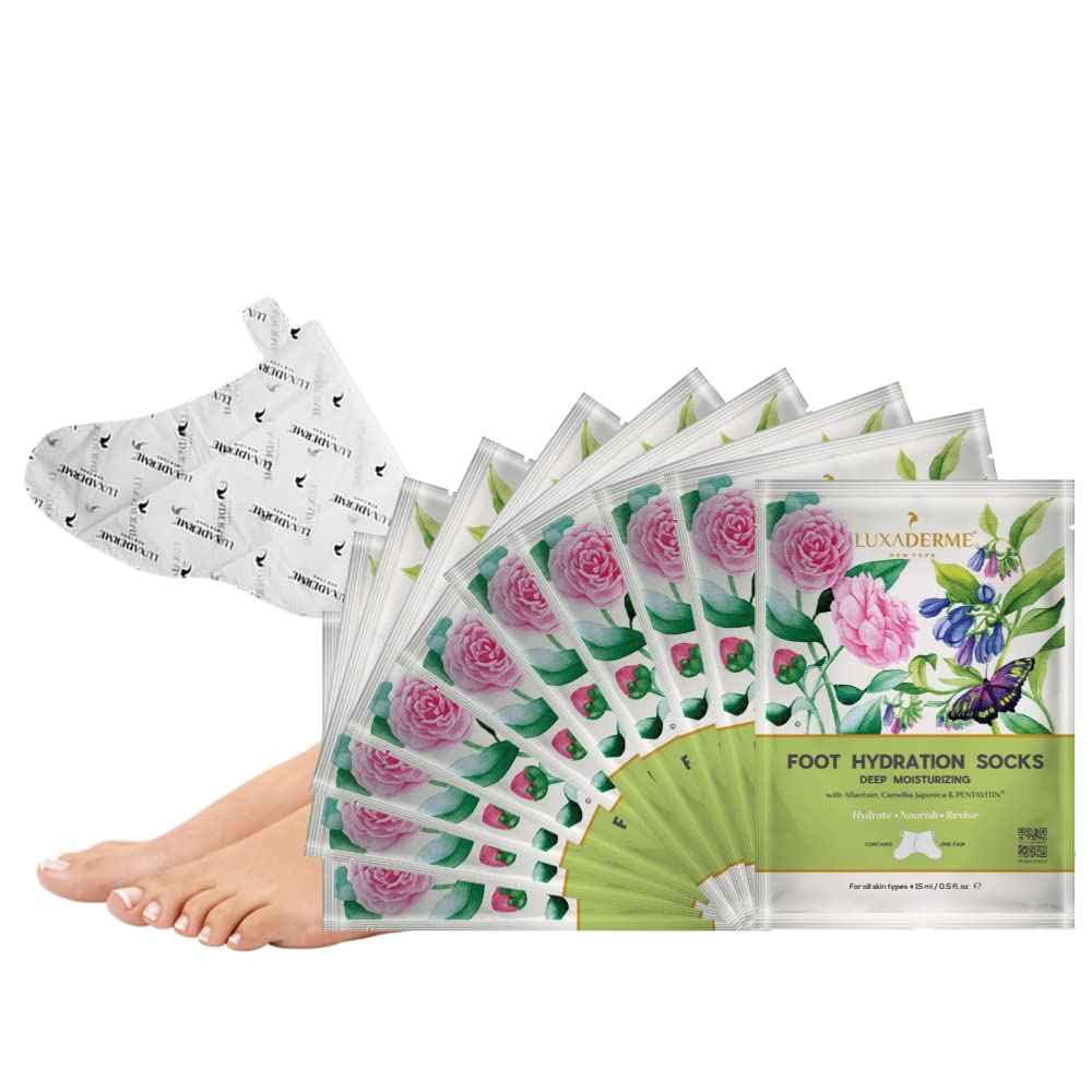 LuxaDerme Foot Hydrating Socks | Deeply Moisturizes Dry & Dull Skin | Reduces Pigmentation | Nourishes Nails & Cuticles (Pack of 10)
