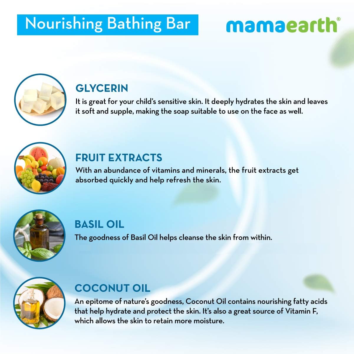 Mamaearth Fruit based Nourishing Clear Bathing Bar Baby Antibacterial Soap with Glycerine,SLS & paraben Free, For 2+ years age Kids | 75g x 5