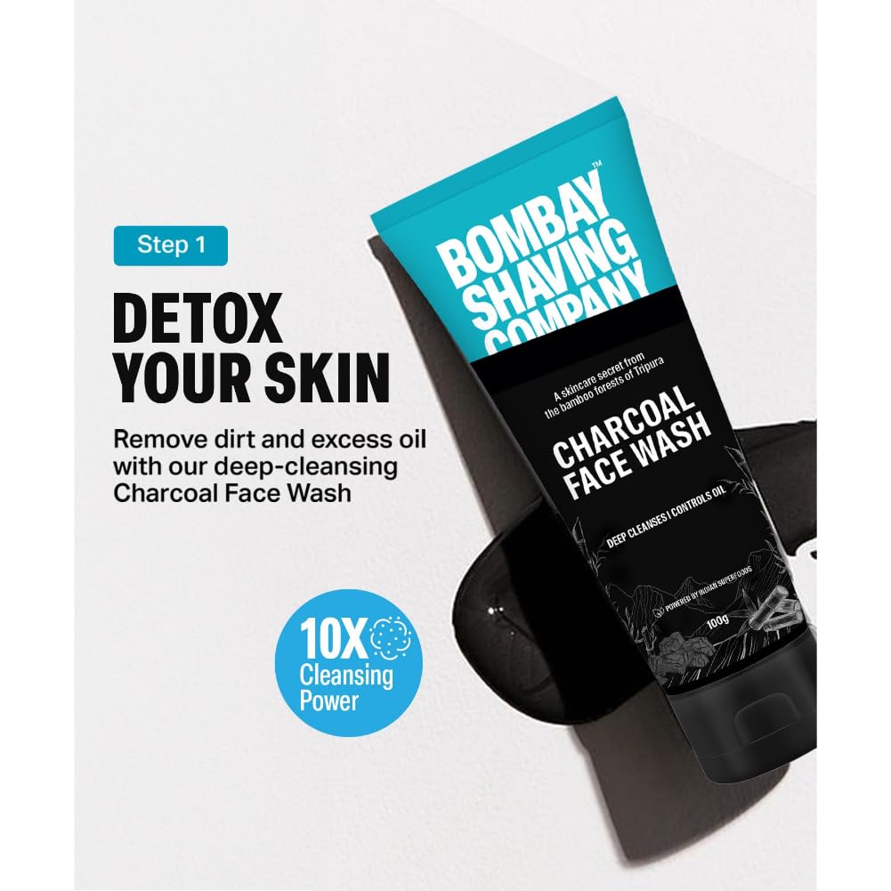 Bombay Shaving Company Valentine's  Day Gift Kit For Men|Activated Charcoal Facial Kit|Charcoal Face Wash, 100 Gm, Charcoal Face Scrub, 100 Gm, Neem & Charcoal Soap, 75Gm, Charcoal Peel Off Mask, 100Gm
