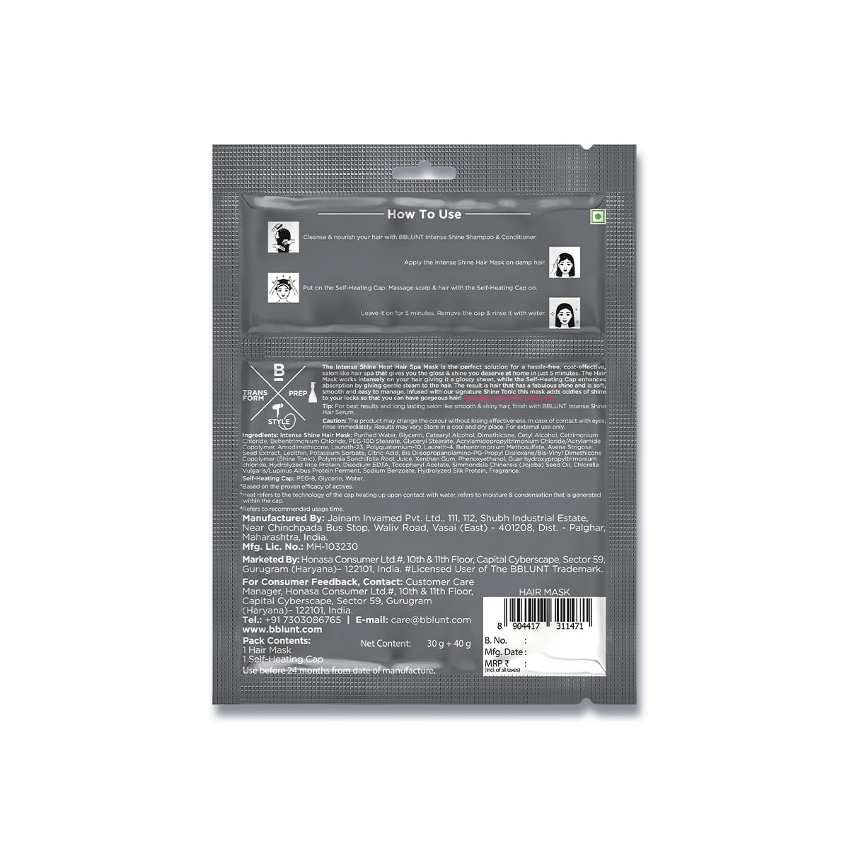 BBLUNT Intense Shine Heat Hair Spa Mask with Rice & Silk Protein for Salon-Like Hair Spa at Home - 70 g