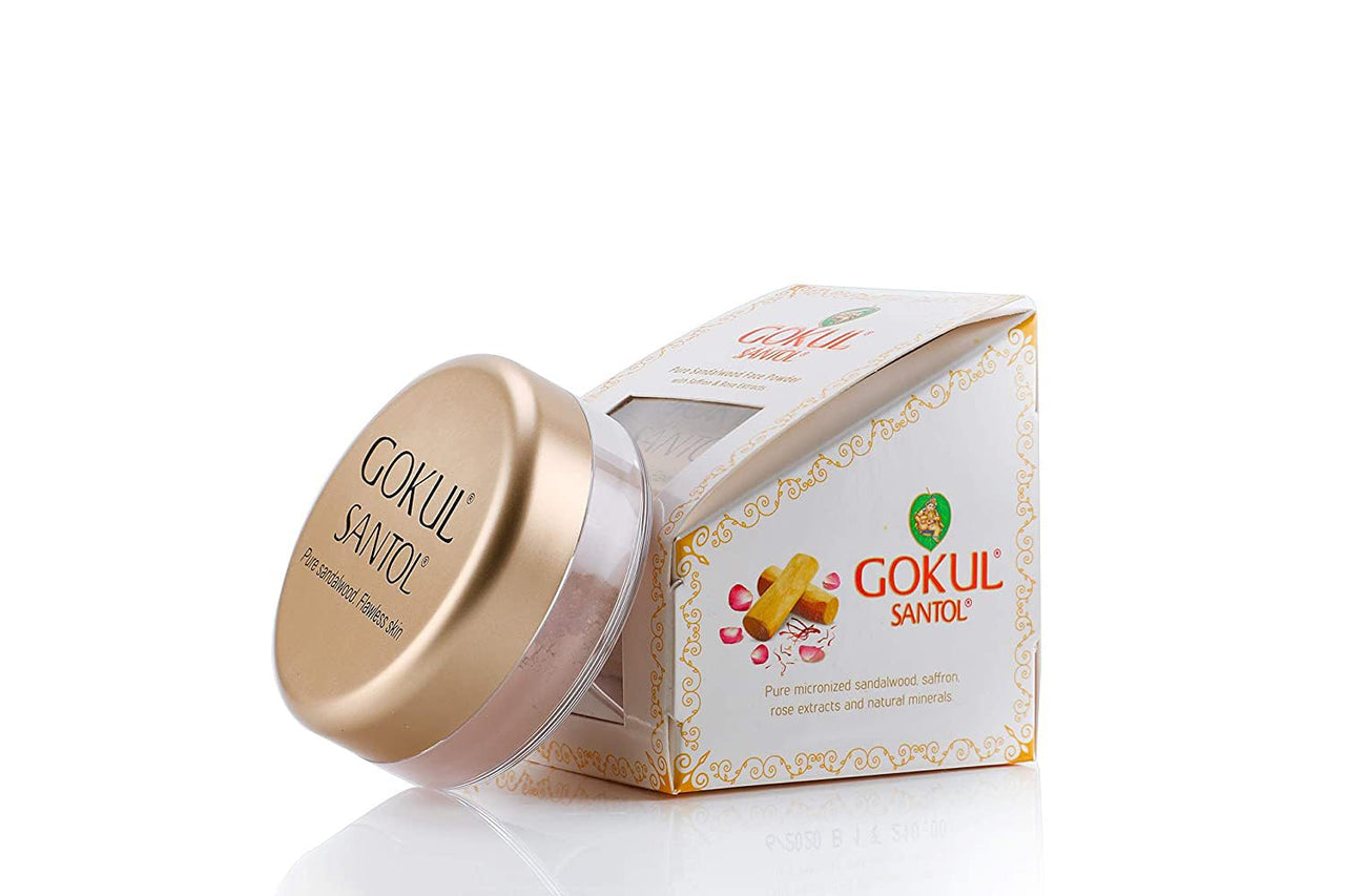 Gokul Santol Pure Sandalwood Makeup Powder - Flawless Skin, Blemish-Free Coverage for All Skin Types | 10g | Mattifying, Refreshing, Soothing, Brightening Formula