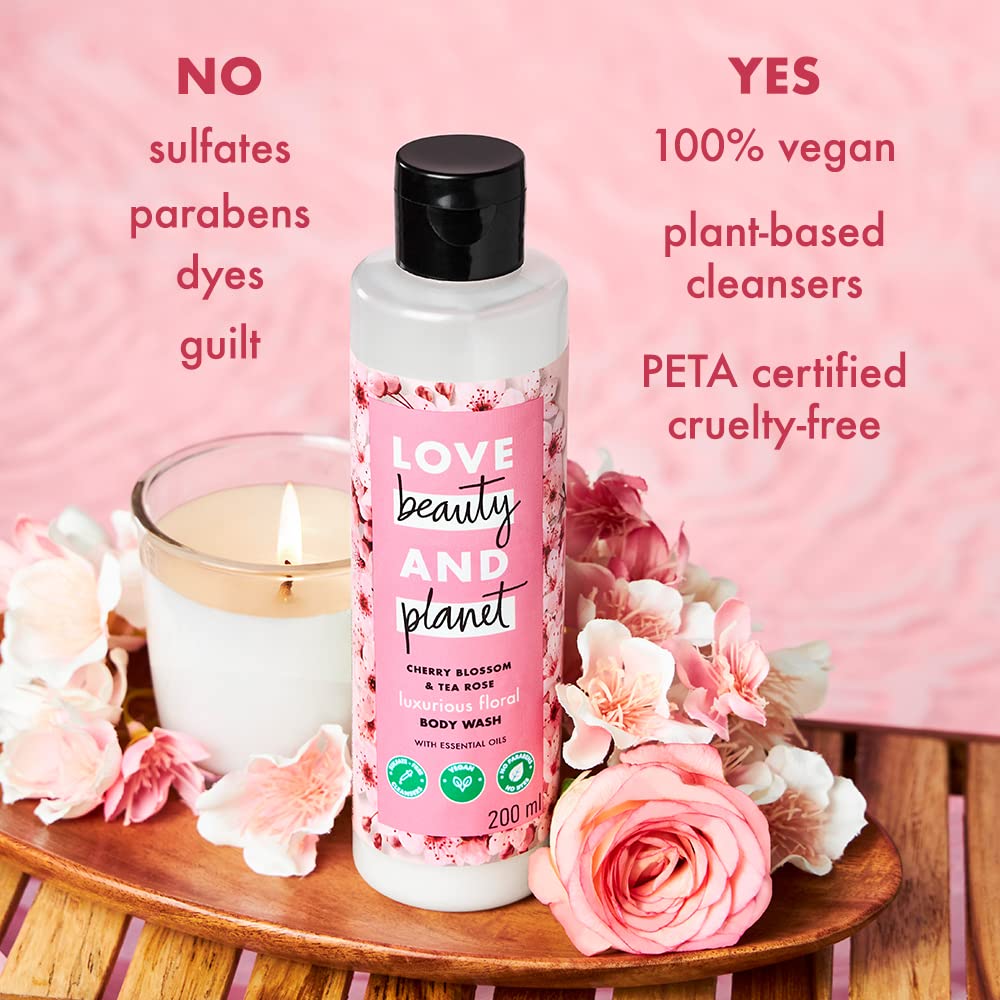 Love Beauty & Planet Cherry Blossom & Tea Rose Indulging Body Wash|Floral Shower Gel for Soft Skin,200ml