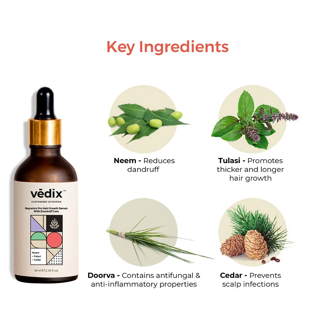 Vedix Ayurvedic Hair Serum, Nuyantra Pro Hair Growth Serum Dandruff Care For Women & Men With Neem, Tulasi & Cedar