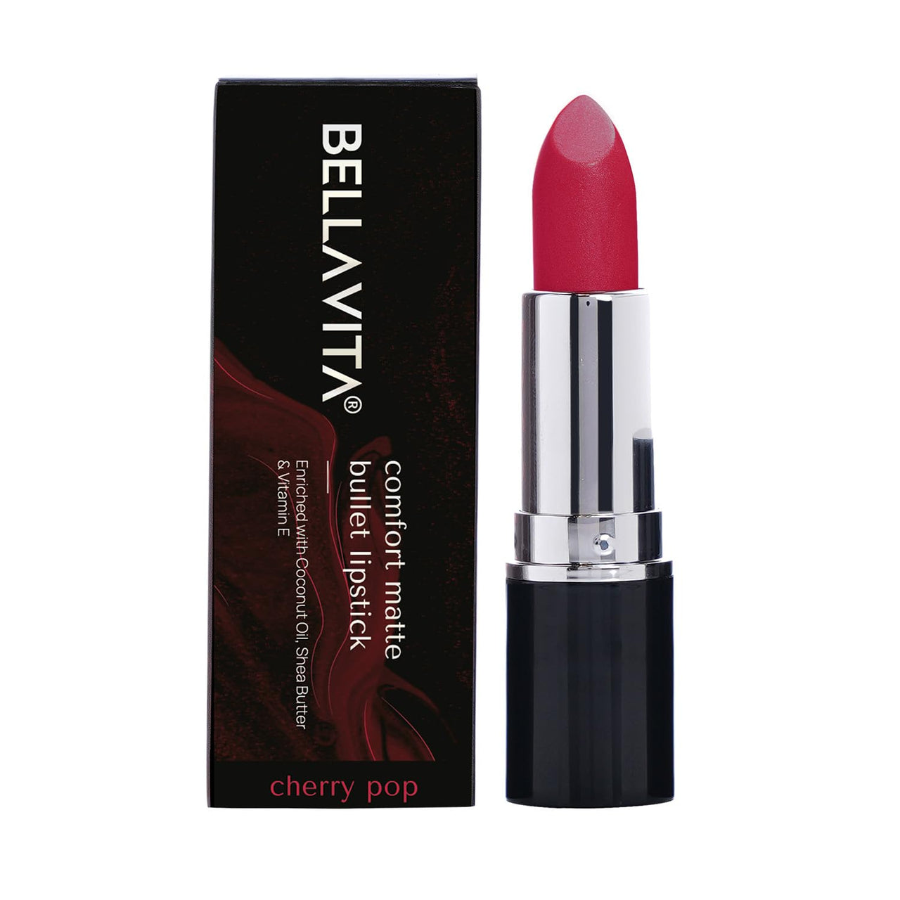 BELLAVITA Comfort Matte Bullet Lipstick| Intense Colour| Creamy Matte Finish| Intense Moisturisation| Smooth Glide | Lipsticks for Women| 4 Hr Stay, Cherry Pop, 4.2 gm