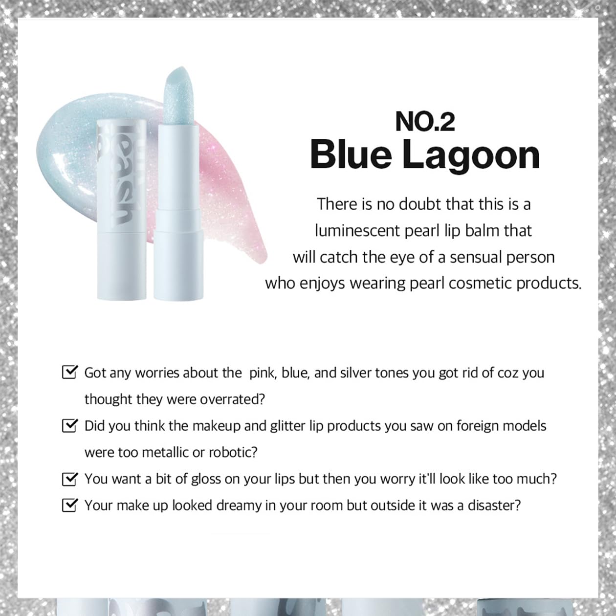 UNLEASHIA Glacier Vegan Lip Balm |Glitter|Moisturizing|Vitamins|Shea Butter|Glossy|Lip Base #No.2 Blue Lagoon (No.2 Blue Lagoon), 1 Count