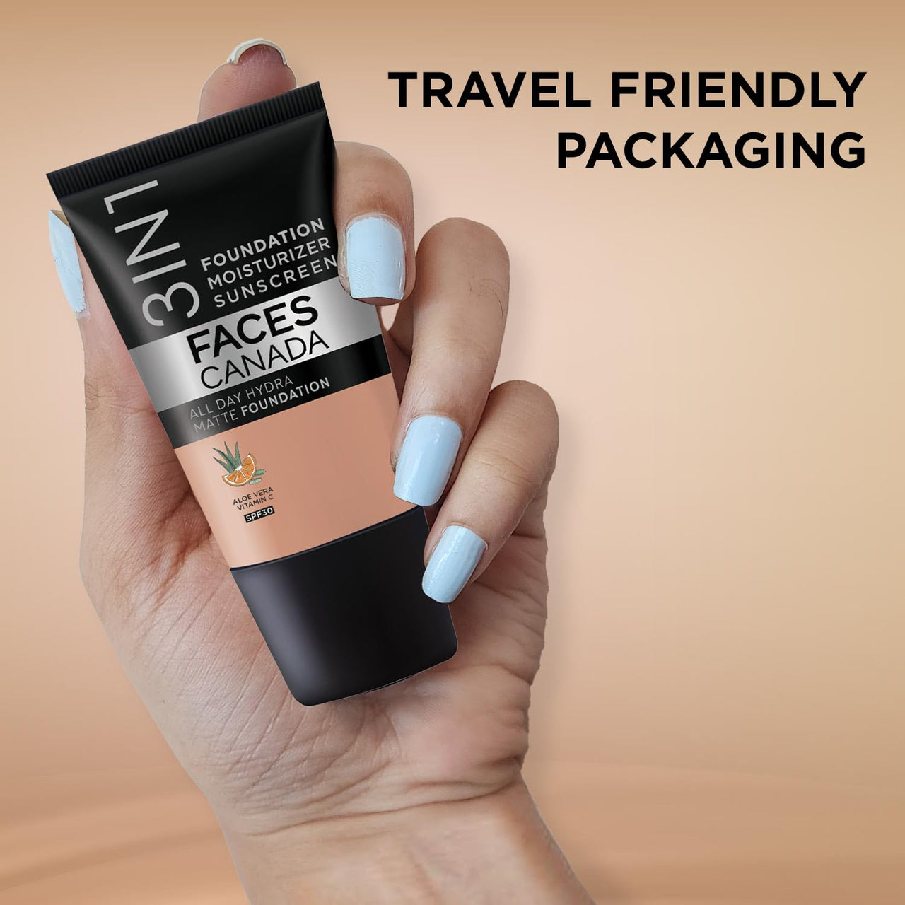 FACES CANADA All Day Hydra Matte Foundation - Mini | 3in1 Foundation + Moisturizer + SPF 30 | 24 HR Aloe Hydration & Vitamin C | 10HR Wear | Medium to High Buildable Coverage | Rose Ivory (18 ml)