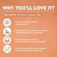 Jovees Herbal Sun Aqua Gel SPF 50 PA+++ | Lightweight, Water-Like Texture | 1% Hyaluronic Acid | Non-Greasy, No White Cast | Perfect for Oily & Combination Skin 30g