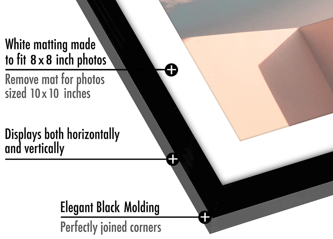 Americanflat 10x10 Picture Frame in Black - Use as 8x8 Picture Frame with Mat or 10x10 Frame Without Mat - Thin Border Square Picture Frame, Shatter-Resistant Glass, and Easel for Wall or Tabletop