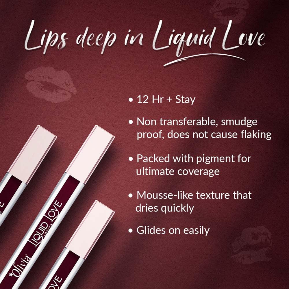 Oliva Liquid Lipstick, 12HR Long-lasting Matte Lipstick, Non Transfer, High Coverage, Water & Smudge Proof, Light Weight & Cruelty-Free - 2ml (Sangria Wine 1)