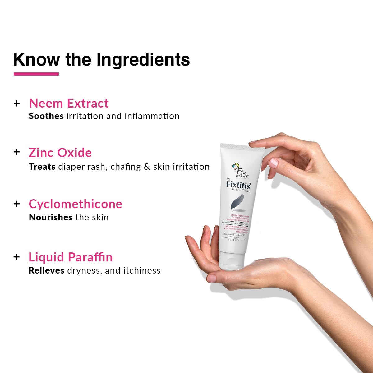 Fixderma 15% zinc oxide Fixtitis Anti Rash Cream | Diaper rash cream for baby | Softening the Rough Skin, Soothing and Healing | Rash Cream for Sensitive Skin - 75 gm