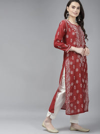 Ada Hand Embroidered New Lucknowi Chikankari Chanderi Kurta Kurti for Women A411175