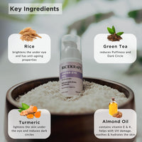 RiceKraft Under Eye Cream For Dark Circles, Wrinkles, Puffy Eyes, Anti ageing | Cruelty-Free, Paraben Free | with Rice Extract, Lavender, Green Tea | No Synthetic Fragrance | For Men and Women - 15g