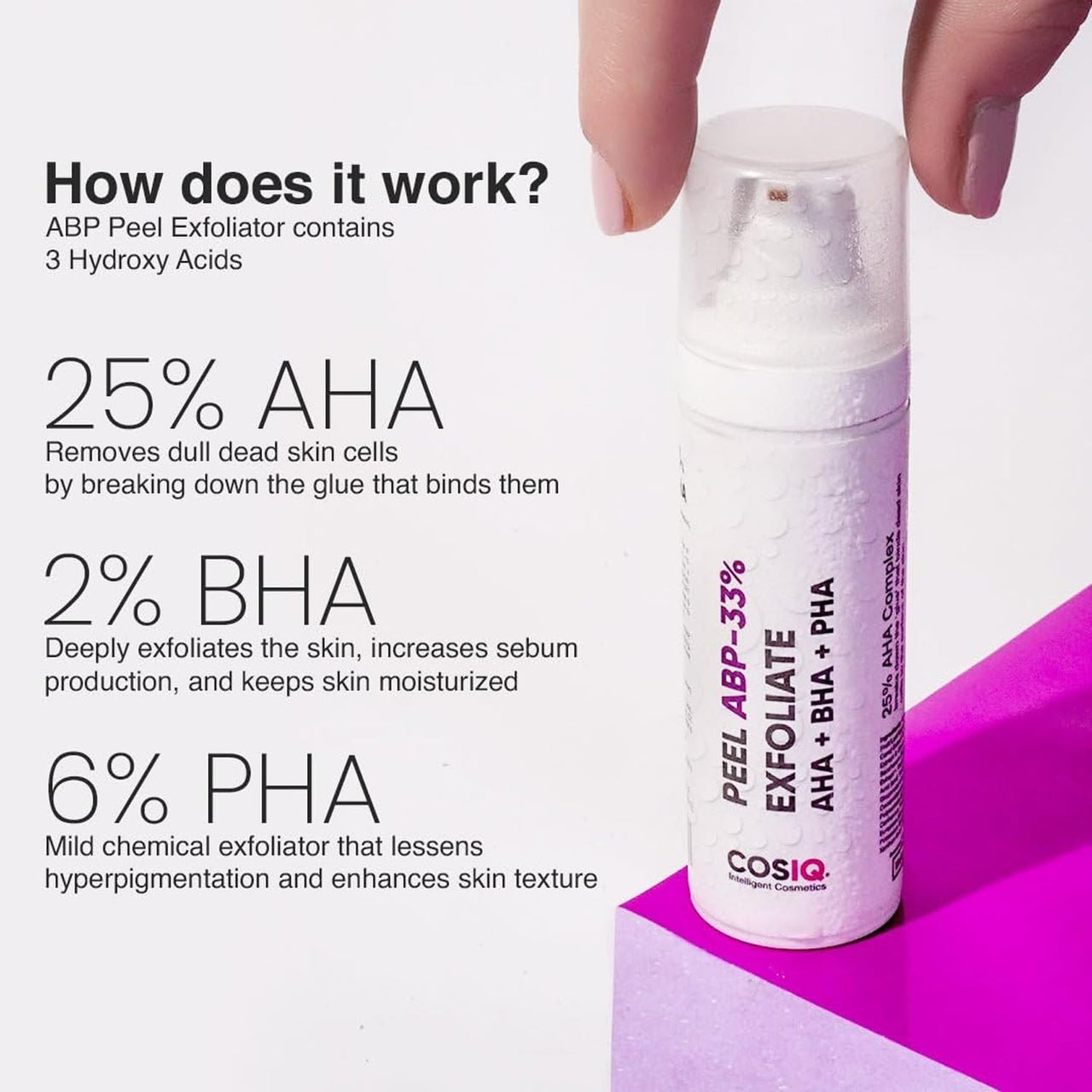 Cos-IQ 25% AHA + 2% BHA + 6% PHA Peeling Solution for Face | 10-Minute Facial | Chemical peel for face for glowing skin | Exfoliating serum| Men & Women | At-home facial | 30ml