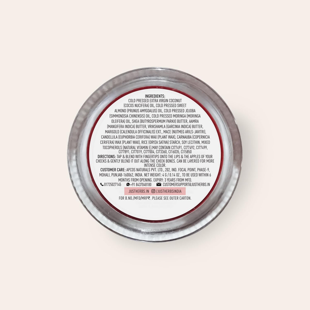 Just Herbs Ayurvedic, Natural Lip & Cheek Tint, Blush For Women- SLS, Chemical & Paraben Free - 05 Soft Nude (Creamy Matte)