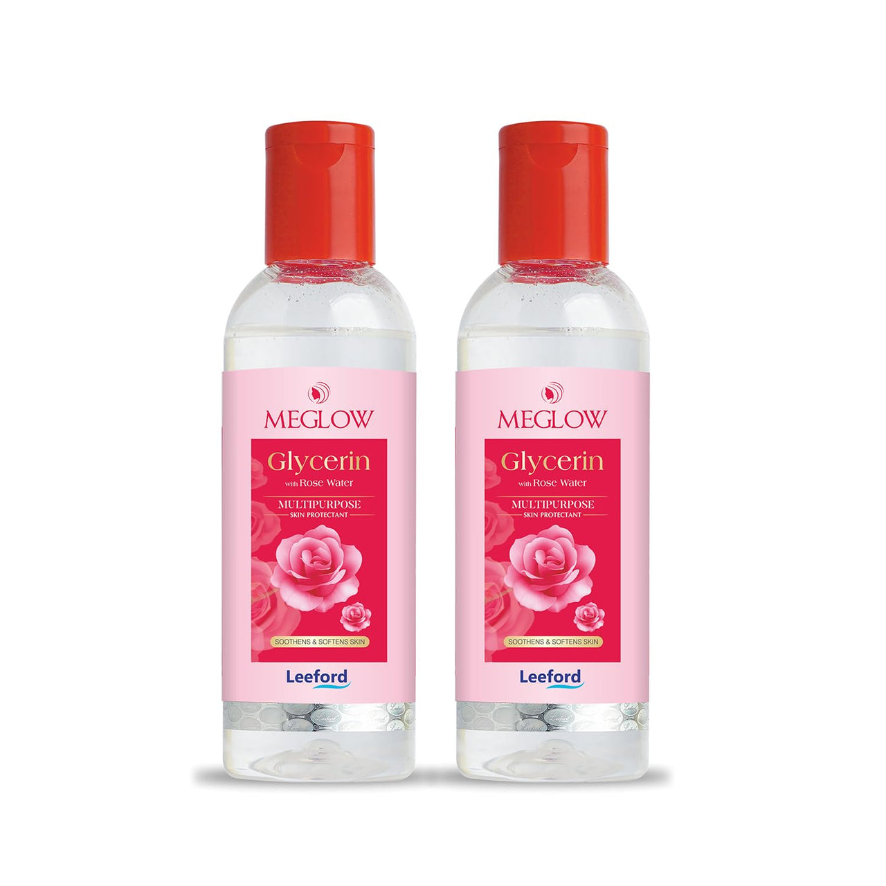 Meglow by Leeford | Glycerin with Rose Water | Rose Water for Face | Gulaab Jal for men & women | Cleanses, Hydrates & Moisturises Skin | Balances & Restores Skin's pH Levels - 100mL (Pack of 2)