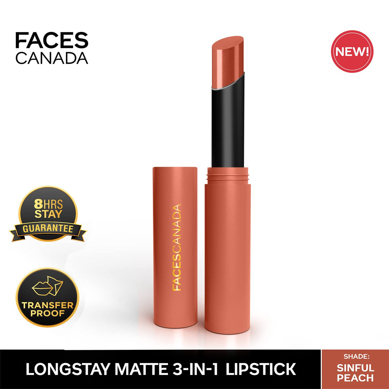 FACESCANADA Long Stay 3-In-1 Matte Lipstick - Sinful Peach 05, 2 Gm