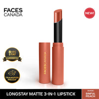 FACESCANADA Long Stay 3-In-1 Matte Lipstick - Sinful Peach 05, 2 Gm