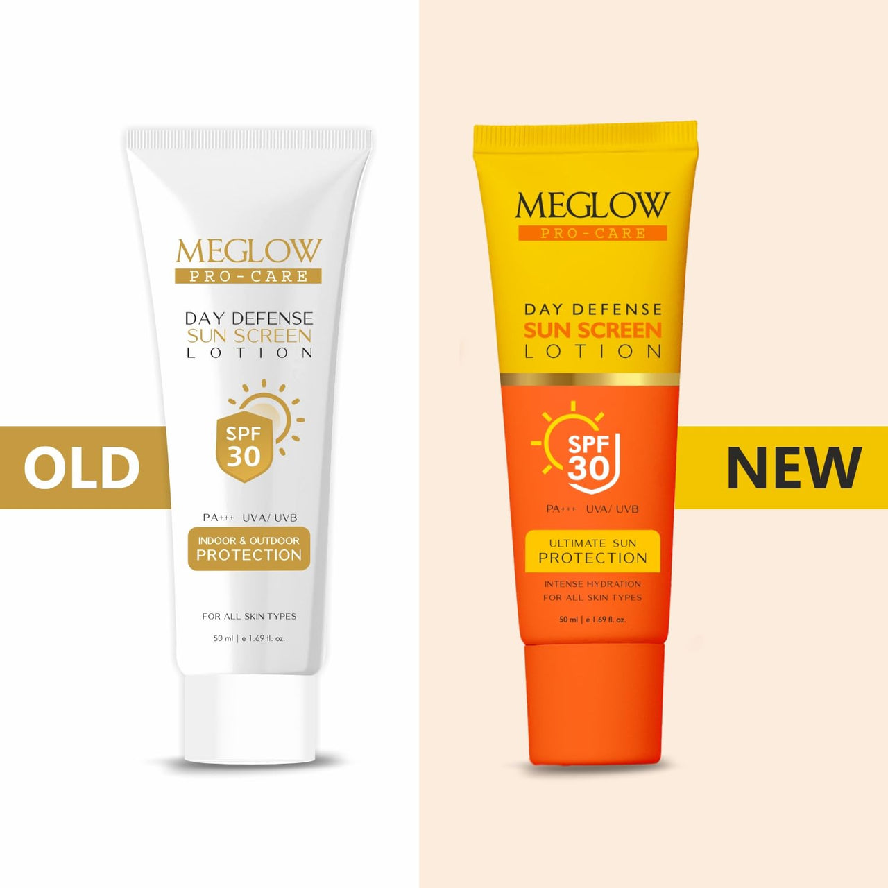 Meglow Skincare Combo Pack of 2 - Meglow Pro-Care Day Defense Sunscreen lotion with-SPF 30 PA+++ with Meglow BB+ Cream | Sun Protection & Everyday Makeup Look | For All Skin Types
