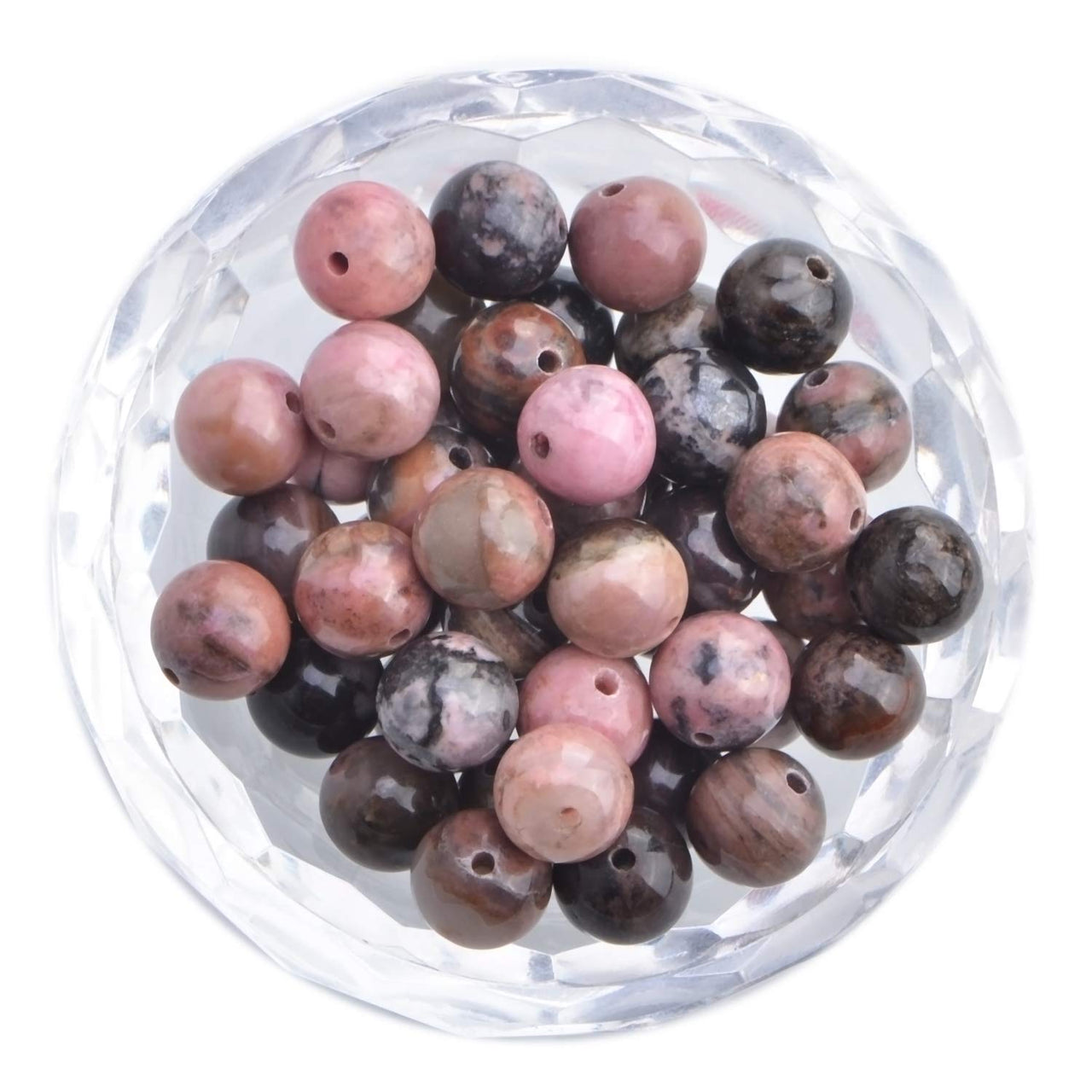 100Pcs Natural Crystal Beads Stone Gemstone Round Loose Energy Healing Beads with Free Crystal Stretch Cord for Jewelry Making (Pink Black Rhodonite, 6MM) Pink Black Rhodonite