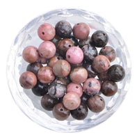 100Pcs Natural Crystal Beads Stone Gemstone Round Loose Energy Healing Beads with Free Crystal Stretch Cord for Jewelry Making (Pink Black Rhodonite, 6MM) Pink Black Rhodonite