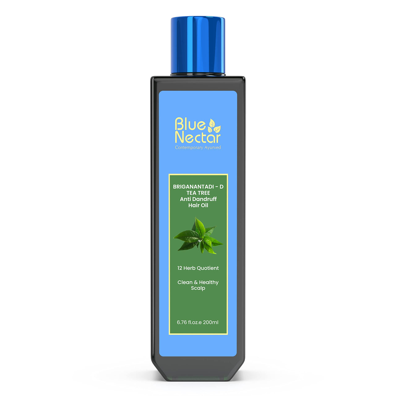 Blue Nectar Anti Dandruff Hair Oil with Neem & Tea Tree Hair Oil | Ayurvedic Non-Sticky Hair Oil for Dry Scalp and Dandruff | Plant Based Hair Oil for Men & Women (12 Herbs, 200ml)