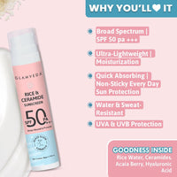 Glamveda Rice & Ceramide Morning 4 Step Skincare Routine For Women with Gift Box | Face Wash, Serum, Moisturizer & Sunscreen