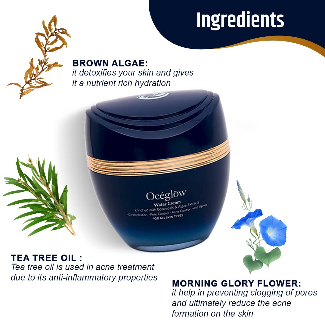 Oceglow Anti Ageing Water Cream For Women With Algae Extract & Tea Tree | Hydrating Face Cream For Women & Men | Reduces 5 Signs of Aging, Wrinkles & Fine Lines - 50Ml